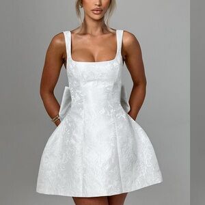 White Sleeveless A-Line Mini Dress with Square Neck